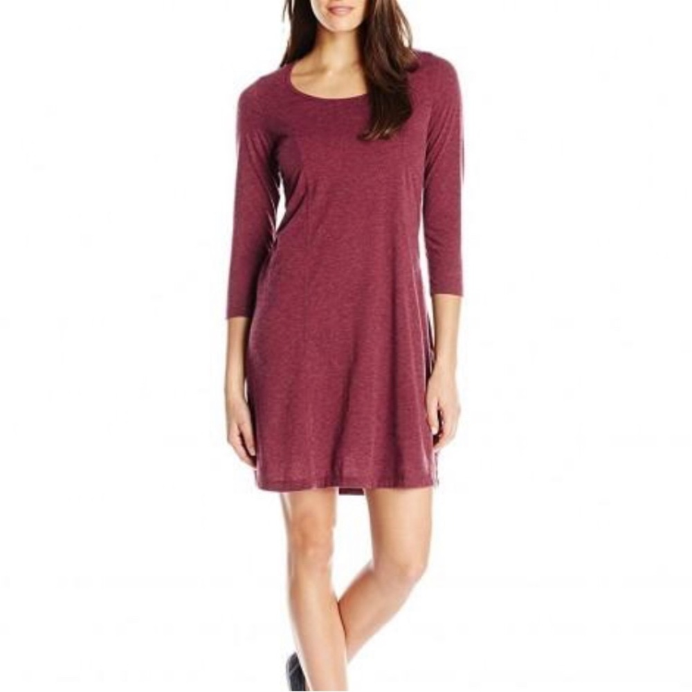 PrAna Soskia Knit 3/4 Sleeve Dress. Burgundy color. Size XS. Wool blend.